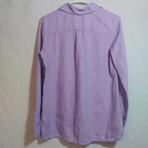 Talbots Pure Irish Linen Lavender Button Up Blouse Top Casual Vacation Size 4 - Picture 8 of 8